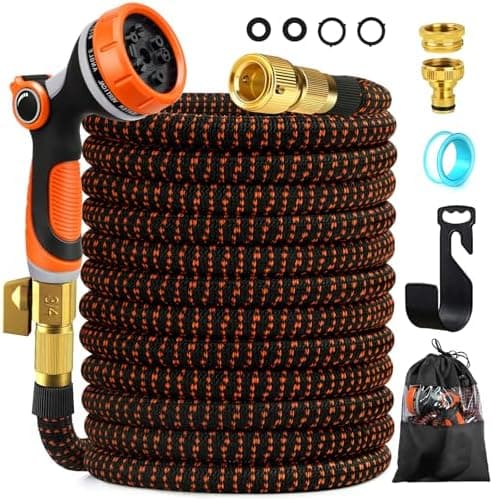 Edonkvi Manguera Jardin Extensible 15 Metros, Mangeras Jardineria Flexible con 10 Funciones Pistola, Boquilla Manguera Terraza Retractil Con 3/4" 1/2" Conector, Garden Hose Riego Conectores Accesorios