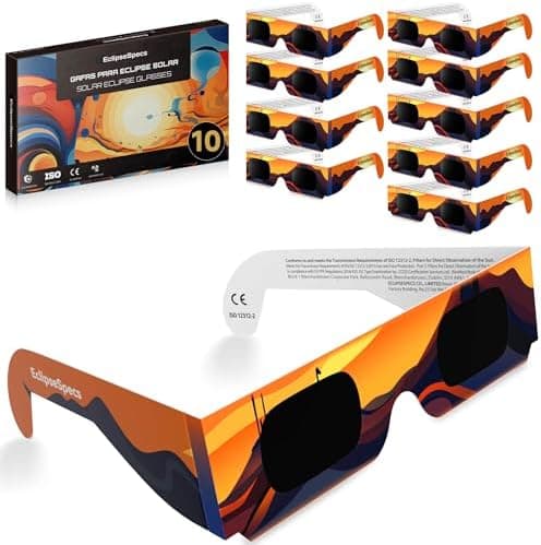 Paquete de 3/5/10/25 Gafas Eclipse Solar Homologadas ISO 12312-2 & Certificación CE - Seguras para la observación directa - Gafas para ver eclipses solares - OVAE Lista