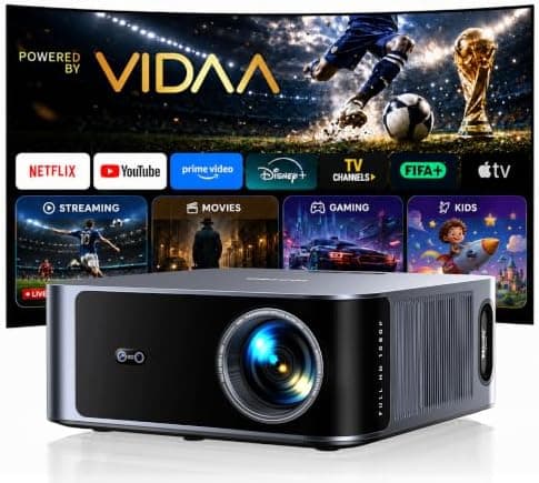 Proyector 4K【Alto Brillo 2000ANSI/VIDAA SO más rápido/40W Dolby Audio】Proyector Netflix Incluido TV en Directo, FHD1080P, HDR10, Auto Focus/Keystone, Control por Voz, BT5.4, para Exterior/Cine en Casa