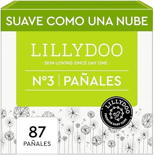 Pañales LILLYDOO delicados con la piel - talla 3 (6+ kg), caja de medio mes (87 unidades), protección contra fugas, suaves, sin perfumes ni lociones y dermatológicamente probados