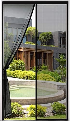 ENGROSAR Cortina Mosquitera Puerta Magnetica, 150 * 210cm Exterior de Balcón/Patio, Se Cierra Automáticamente, Fácil Instalación sin Taladrar (Negro)