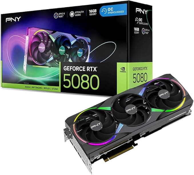 PNY Tarjeta Gráfica GeForce RTX 5080 16GB ARGB OC Triple Fan DLSS 4