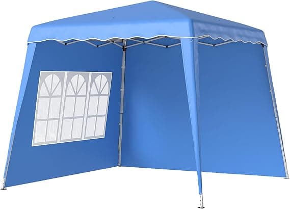 Outsunny Carpa Plegable Pop-up 3x3 m Cenador Pabellón de Jardín con 2 Paredes Laterales Altura Ajustable y Bolsa de Transporte Protección UV50+ Impermeable Gazebo para Camping Fiestas Exterior Azul