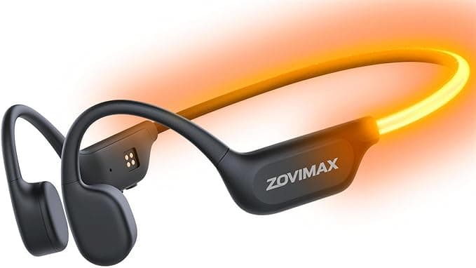 ZOVIMAX Auriculares Conducción Ósea Bluetooth 6.0, Auriculares Oreja Abierta con Luz LED de Seguridad, Micrófono Antiviento, IP7 Cascos Bluetooth, 10H Auriculares Deportivos para Running Ciclismo