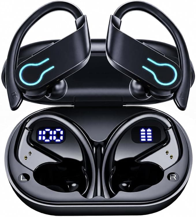 Paekole 2026 Auriculares Inalámbricos Deportivos, Auriculares Bluetooth 6.1 con Gancho, 120H Reproducción Pantalla LED, IPX7 Impermeable, 4 Micrófonos ENC Cancelación de Ruido Cascos Running