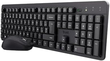 Trust Ymo II Pack Teclado y Ratón Inalámbrico QWERTY Español, Botones Silenciosos, Teclas de Perfil Bajo, Resistente a los Vertidos, Un Receptor USB, Windows, Mac, PC, Ordenador Portátil - Negro