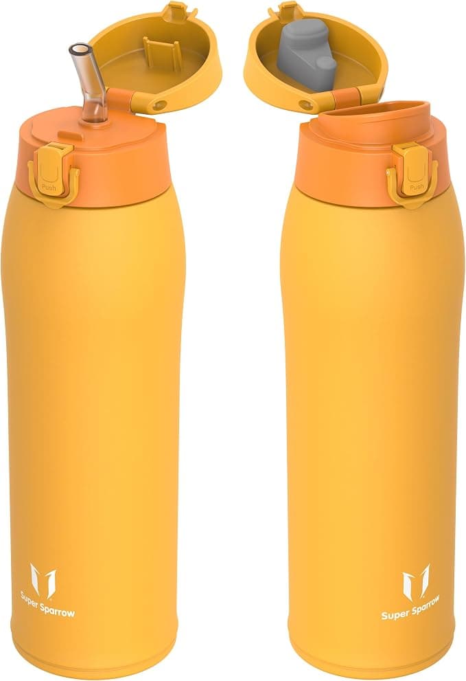 Super Sparrow Botella Agua Acero Inoxidable - Botella Termica - 350ml / 500ml / 750ml / 950ml - Termo Sin BPA, Botella de agua para niños - Incluye 2 Tapas : con Pajita y con Boquilla