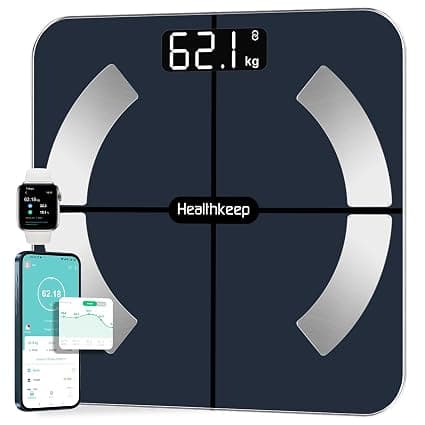 Báscula Grasa Corporal Báscula de Baño Wireless Báscula Baño Digital Analizar Más de 13 Funciones, Monitores de Composición Corporal Máximo 180kg para Andriod y ios, Vidrio templado, Negro