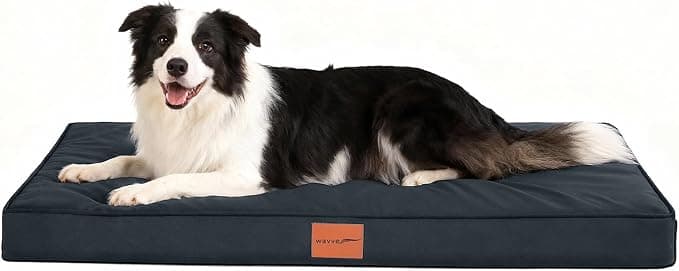 WAVVE Cama Perro Grande Ortopédica 91x69x7.6 cm, Colchon Perro Desenfundable Impermeable Lavable Irrompible, Cama Can con Espuma De Caja De Huevos, Dog Bed, Gris
