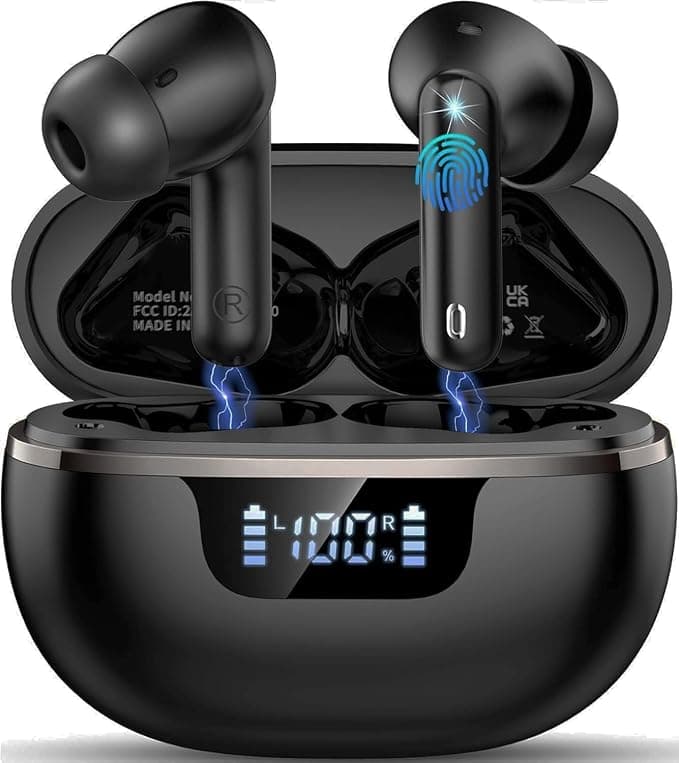 2026 Auriculares Inalambricos Bluetooth, Auriculares inalámbricos 5.4 HiFi Estéreo, 48H Cascos Bluetooth con 4 ENC Cancelacion Ruido HD Mic, IP7 Impermeable Cascos Pantalla LED/Carga Rápida Tipo-C