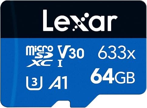 Lexar 633x Tarjeta Micro SD 64GB, Tarjeta Memoria microSDXC UHS-I sin Adaptador SD hasta 100 MB/s de Lectura A1, C10, U3, V30, Tarjeta TF para Smartphone, Tablet y Camara IP (LMS0633064G-BNNAA)