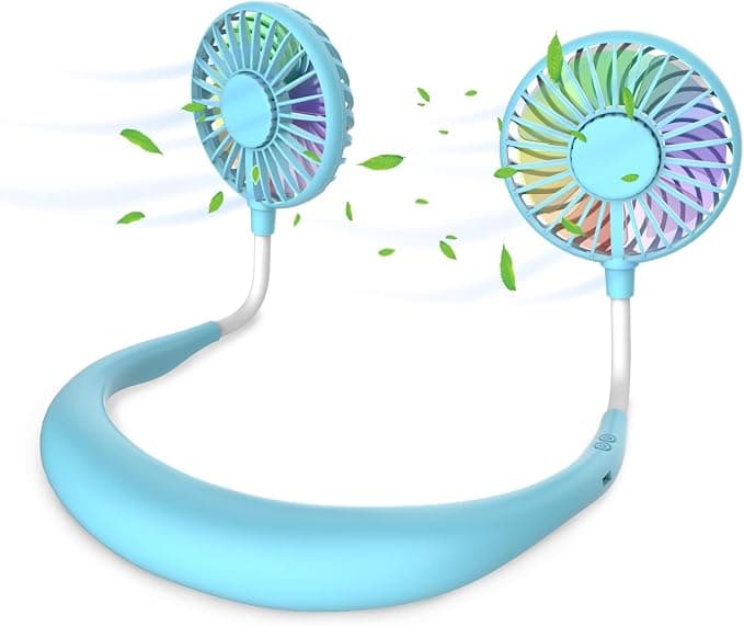 ITSHINY Ventilador de Cuello, Mini Ventilador Portatil, Ventilador Cuello Sin Aspas, Ventilador USB Recargable Bateria 4000 mAh con Ajustable 3 Velocidades Luz LED para Viajes Deporte Oficina Hogar