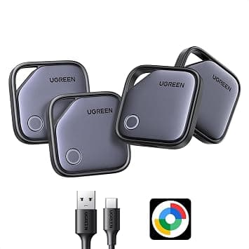 UGREEN FineTrack G Smart Finder Solo Android Localizador USB C Carga Rastreador Compatible con Google Find Hub para Cartera Llaves Equipaje Maleta, 1 Años de Batería(4 Piezas)