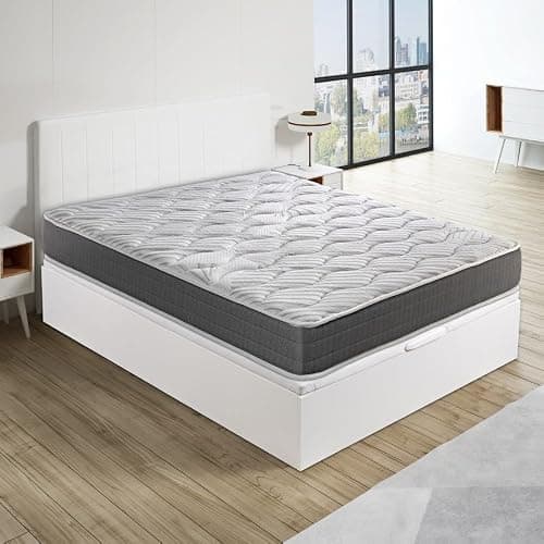ROYAL SLEEP - Pack Descanso Montaje y Retirada de Usado Incluido | Colchón Viscoelástico Ceramic 23cm | 150x190 | Canapé Abatible Madera Gran Capacidad Blanco