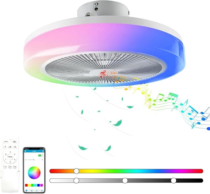 TOPBOS Ventilador de Techo con Luz Silencioso,50CM 30W RGB Moderno lampara ventilador techo, Bluetooth regulable/con mando a distancia y APP/para el Dormitorio sala de Estar