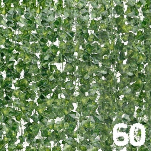 DazSpirit 60 Piezas Plantas Hiedra Artificial, Hojas de Hiedra Guirnalda, 126m Guirnalda Hiedra Artificial Decoración Interior y Exterior, De Jardín, Valla, Hogar, Boda, Escalera para Decoración