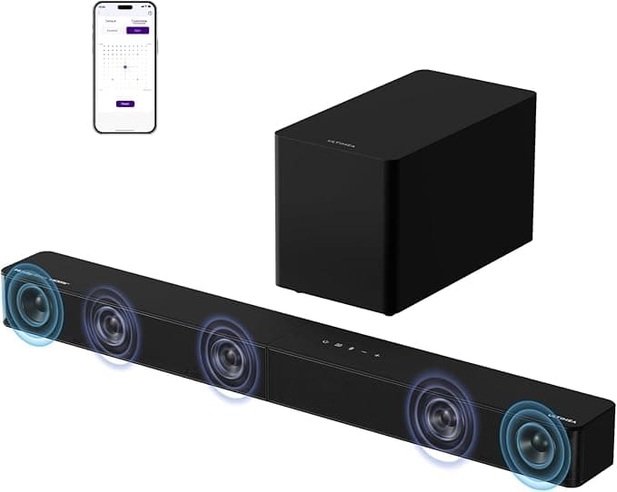 ULTIMEA 5.1ch Barra de Sonido TV con Dolby Atmos, Sistema de Sonido Envolvente para Home Cinema, Barra de Sonido con Subwoofer para TV, 340W, Bajos Ajustables, App, Bluetooth 5.4, Poseidon M60 Boom