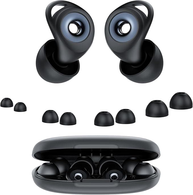 Tapones Oidos Ruido Dormir, Cancelación de Ruido de 45 dB, Tapones Oidos Rreutilizables de Silicona Blanda, 4 Tamaños (XS/S/M/L), Tapones Adecuados para Dormir, Viajar, Concentrarse o Concierto, Negro