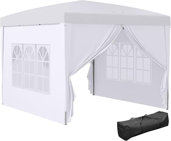 Outsunny Carpa Plegable Pop-up Gazebo 3x3 m Cenador Plegable con 4 Paredes Laterales Anti-UV y Bolsa de Transporte para Camping Fiestas Blanco