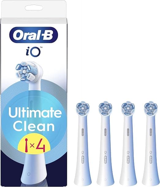 Oral-B Series iO Ultimate Clean Cabezales De Recambio Originales, Pack de 4 Recambios Blancos Para Cepillos De Dientes Eléctricos Oral-B iO, Eliminación Profunda De La Placa Bacteriana
