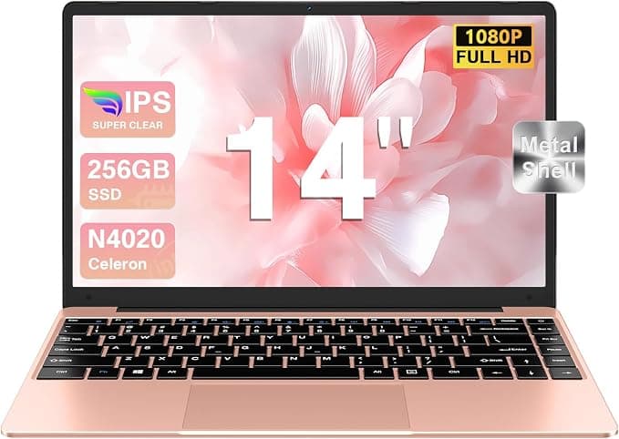 bvate 2026 Ordenador Portátil 14 Pulgadas hasta 2,8 GHz Celeron 256GB SSD PC Portátil Soporta 1TB SSD Expansión con Ratón Inalámbricopara Trabajo-Estudio-Aprendizaje 1080 Mini Puerto Multimedia-Oro