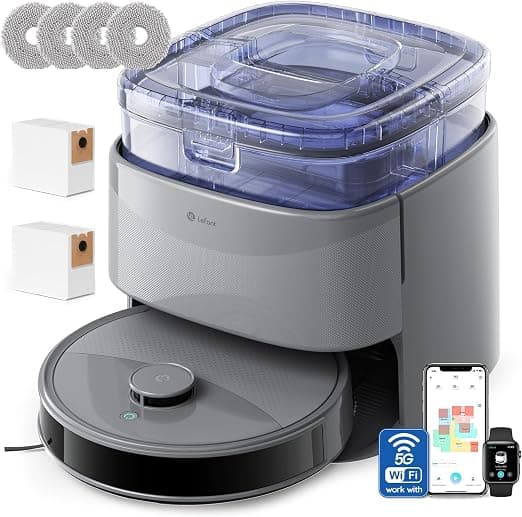 Lefant M3 Robot Aspirador y Fregasuelos,18000Pa,Elevación de fregona,Mapeo,Navegación LiDAR,Prevención de obstáculos,Recogida de Pelo de Mascotas,antienredos,220MIn,Anticaídas,5G WiFi/App/Alexa