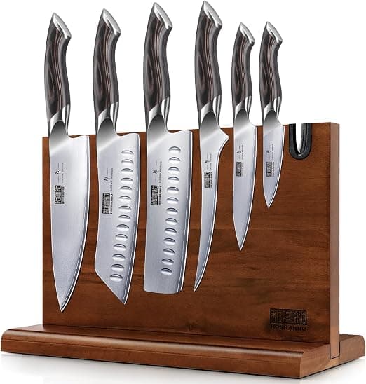HOSHANHO 7 Piezas Juego de Cuchillos de Cocina, Cuchillos de Cocina Japonés de Acero Inoxidable de Alto Carbono con Juego de Bloque de Cuchillo Magnético, Ultra Afilados Juegos de Cuchillos Cocina