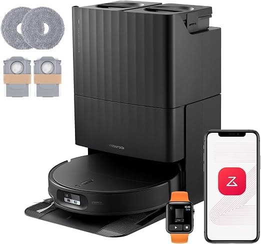 roborock Qrevo Edge 2 Robot Aspirador, Succión de 25000 Pa, 7,98 cm Ultrafino para Espacios Reducidos, Base Todo en Uno, Sistema antienredos, Evitación de 280+ Tipos de Obstáculos, Negro