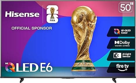 Hisense 50" E6 Cinema Series Hi-QLED 4K UHD Smart Fire TV (50E6QF) - AI Light Sensor, Dolby Vision · Atmos, Voice Remote with Alexa, Motion Rate 120, HDR 10+ Adaptive, Game Mode Plus