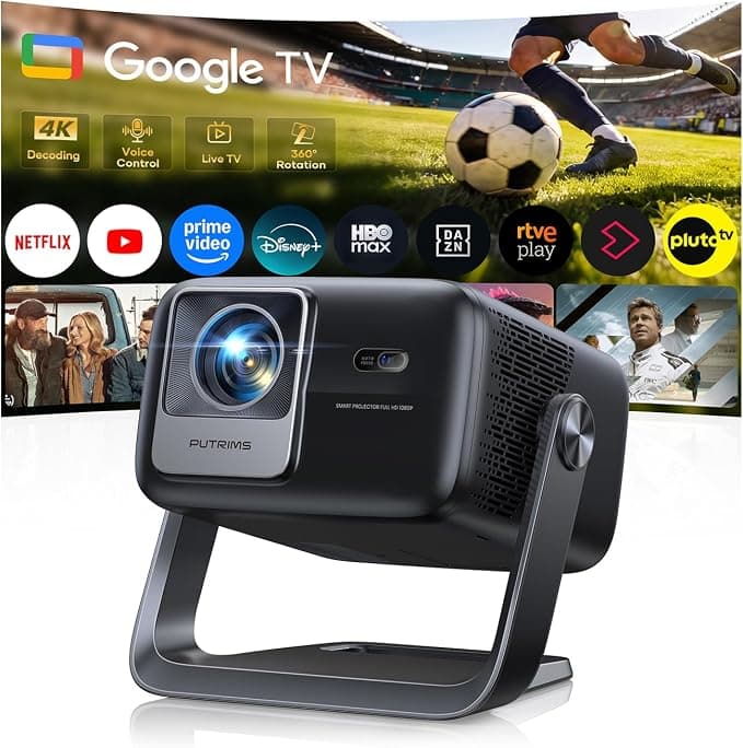 Proyector 4K【Google TV/30W Altavoz/360°Rotable】1200ANSI Proyector Portatil con oficial App,Voice Assistant,Auto Focus/Keystone,HDR10,1080P FHD WiFi Bluetooth Smart Projector para Cine en Casa/Exterior