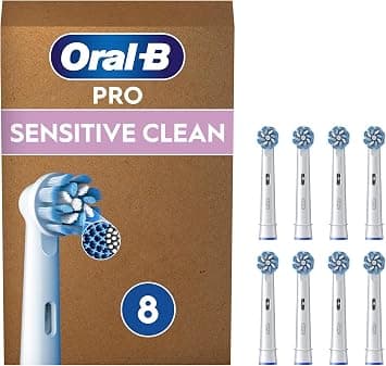 Oral-B Pro Sensitive Clean Cabezales de Recambio Originales, Blanco, Pack de 8 - Recambios para Cepillo Eléctrico Oral B Pro, Filamentos Ultrasuaves para Encías Sensibles, Embalaje de Cartón