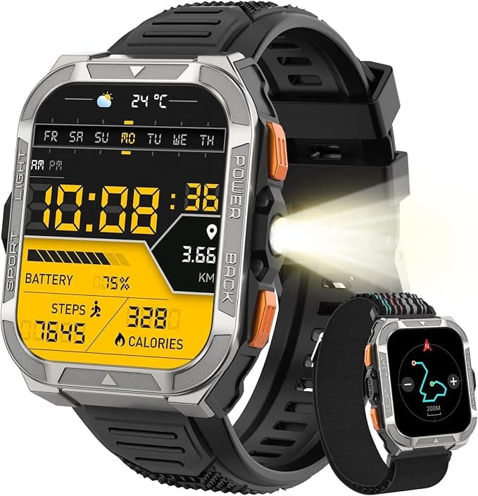 Blackview Reloj Inteligente Hombre Militar - GPS, Linterna, Brújula, AI, 1.91" Smartwatch Hombre con 100+ Modos Deportivos, Llamadas/Notificación, Pulsómetro/Oxímetro/Sueño, Pulsera Actividad, Negro