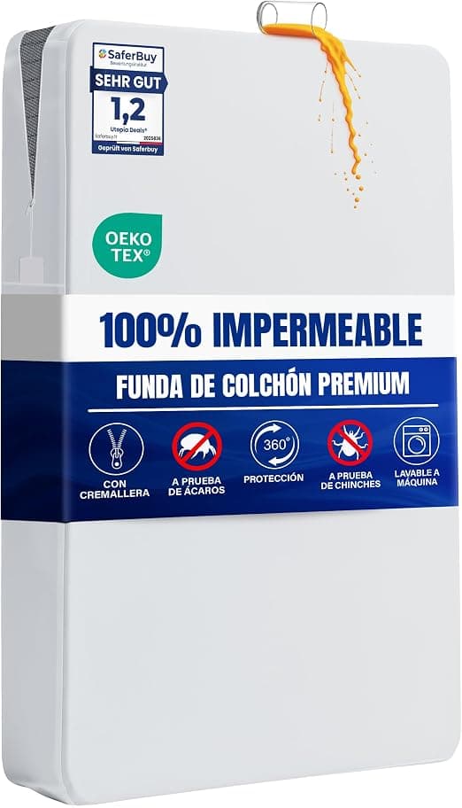 Utopia Bedding Funda de Colchón 180 x 200 x 30 cm, Impermeable con Cremallera, Certificado Oeko-Tex, Cubre Colchon