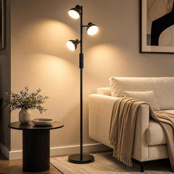 LuminexDesigns Lámpara de pie LED 36W para salón, regulable con mando a distancia y control táctil 2700K-6500K, lámpara de lectura de 3 luces, lámpara de pie moderna