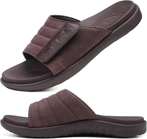 ONCAI Sandalias Hombres Correa Ajustables Ortopedia Fascitis Plantar Punta Abierta Deportivo Pantuflas Slides con Plantilla de Soporte de Arco Suave y Cómoda Talla 40-49
