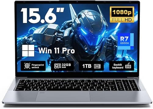 FUNYET Ordenador Portátil,2026 Nuevo R7-6800H PC portátil de 15,6 Pulgadas,32GB DDR5 RAM+1TB SSD Laptop,FHD 1920 * 1080,5000mAh, Teclado retroiluminado,Lector de Huellas Dactilares