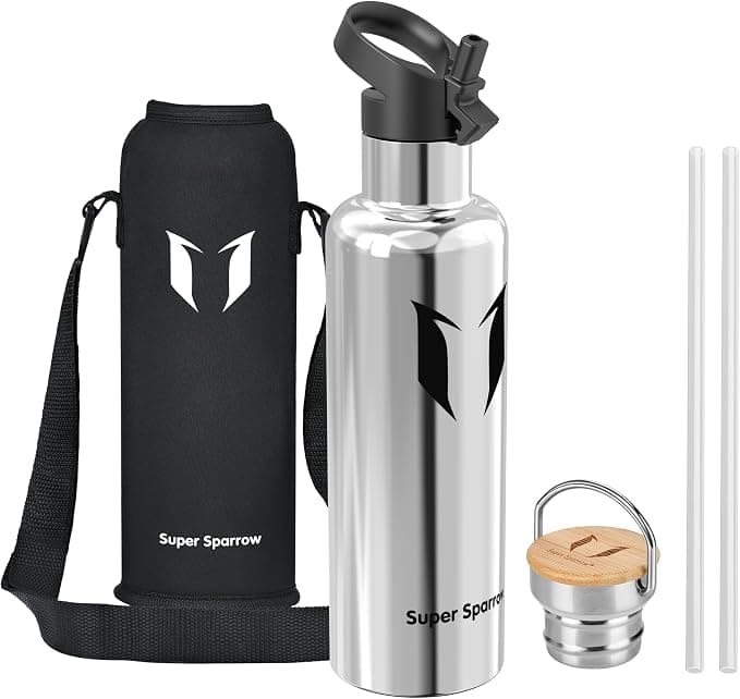 Super Sparrow Botella Agua Acero Inoxidable - Botella Agua Niños - 500ml/750ml/1L - Botella Termica Boca Estándar - Sin BPA, para Niños & Adultos, Deporte, Oficina, Yoga, Ciclismo