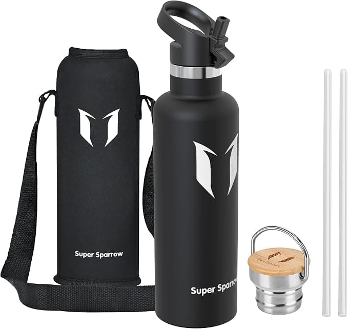 Super Sparrow Botella Agua Acero Inoxidable - Botella Agua Niños - 500ml/750ml/1L - Botella Termica Boca Estándar - Sin BPA, para Niños & Adultos, Deporte, Oficina, Yoga, Ciclismo