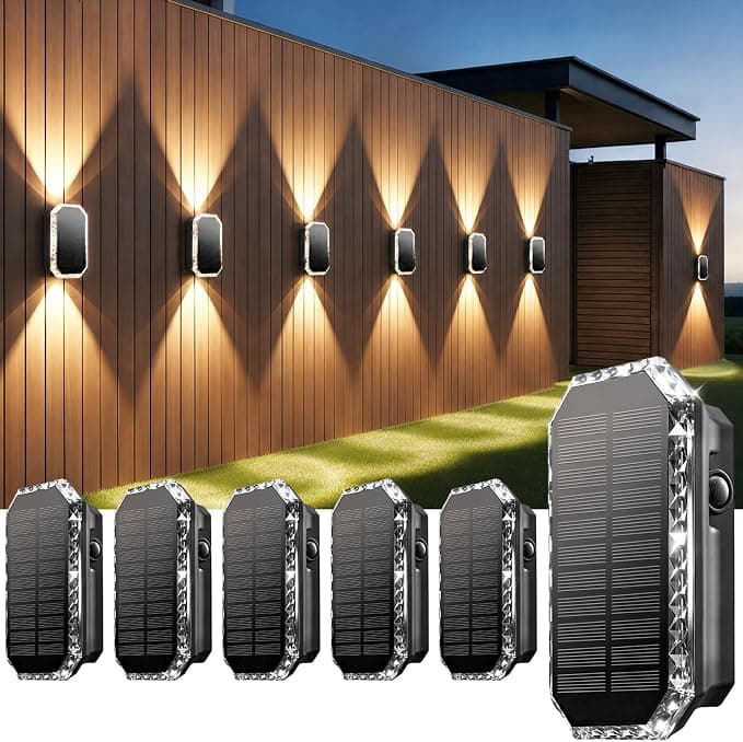 SUNNMO Aplique Solar Exterior Pared, 6 Piezas Luces Solares Exterior Arriba y Abajo, Lamparas Solares 3 Colores Luz Calida Blanca, IP65 Impermeable Luz Solar Pared Patio Jardin Muro, 3000K/4000K/6500K