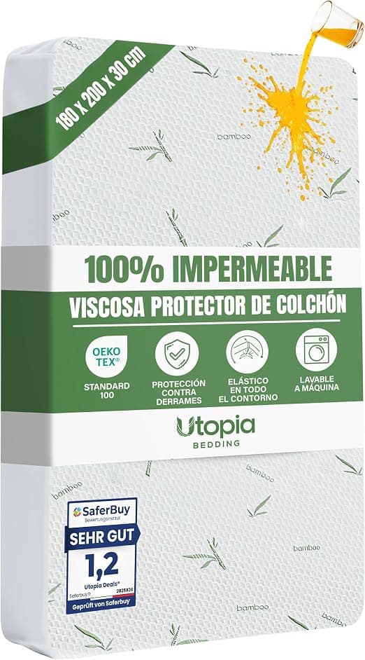 Utopia Bedding Protector de Colchón 180 x 200 x 30 cm Impermeable, Viscosa Premium, Certificación Oeko-Tex, Cubre Colchón Transpirable, Elástico En Todo