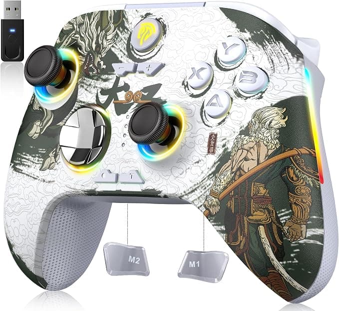 EasySMX X15 Mando PC Inalambrico con 7 Colores de Luz, 2 Modos de Luz - Hall Joystick - Hall Trigger - 1000 mAh Batería Recargable- Turbo- para PC/Switch/Móvil/Tableta - Wukong