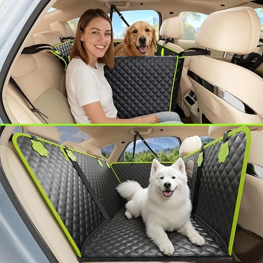 Pecute Funda Coche Perro 2 en 1 con Fondo Duro – Protector Asiento Trasero y Hamaca, Tejido de Piel Impermeable, Base Reforzada 150 kg, Transportin Perro Coche