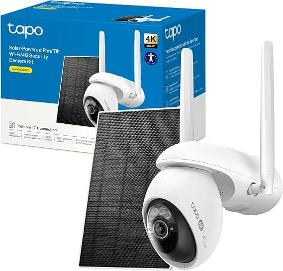 Tapo C665G Kit - 4K Cámara de Seguridad Exterior con Panel Solar, 4G LTE y WiFi, visión Nocturna a Color, detección IA, Seguimiento 360°, batería Recargable, IP65