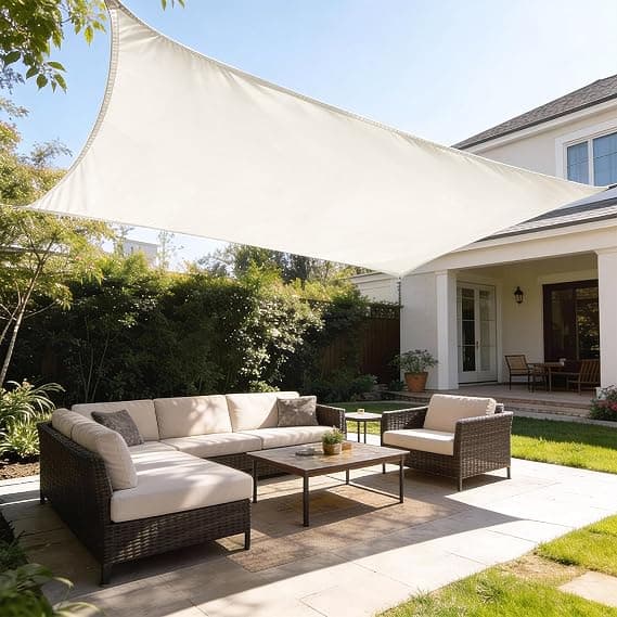 HAIKUS Toldo Vela de Sombra Impermeable Rectangular 4x5m Protección UV PES, Toldos para Patio Exterior Jardín Terraza - Crema