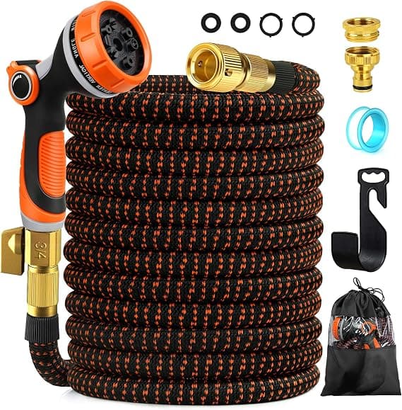 Edonkvi Manguera Jardin Extensible 30 Metros, Mangeras Jardineria Flexible con 10 Funciones Pistola, Boquilla Manguera Terraza Retractil Con 3/4" 1/2" Conector, Garden Hose Riego Conectores Accesorios