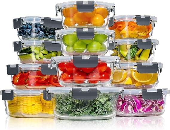 YASHE 12 Piezas Recipientes de Vidrio con Tapas Herméticas, Reutilizables, Apto para Microondas, Horno, Congelador y Lavavajillas - Sin BPA Fiambrera Cristal, Ideal para Conservación de Alimentos