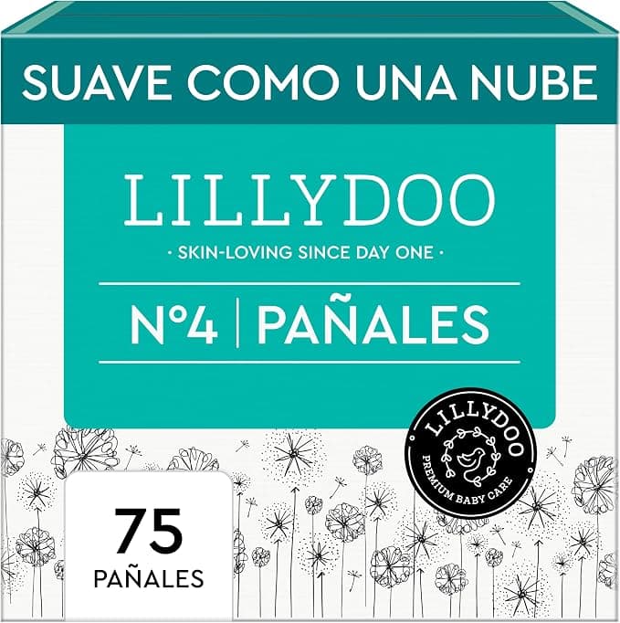 Pañales LILLYDOO delicados con la piel - talla 4 (9+ kg), caja de medio mes (75 unidades), protección contra fugas, suaves, sin perfumes ni lociones y dermatológicamente probados
