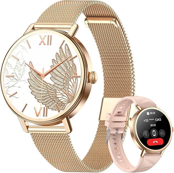 Blackview Smartwatch Mujer- Llamadas Bluetooth y Whatsapp Notificación, 1.26"Reloj Inteligente Mujer- SpO2/Pulsómetro/Monitor de Sueño, Pulsera Actividad- 100+ Modos Deportivos, Reloj para Android iOS