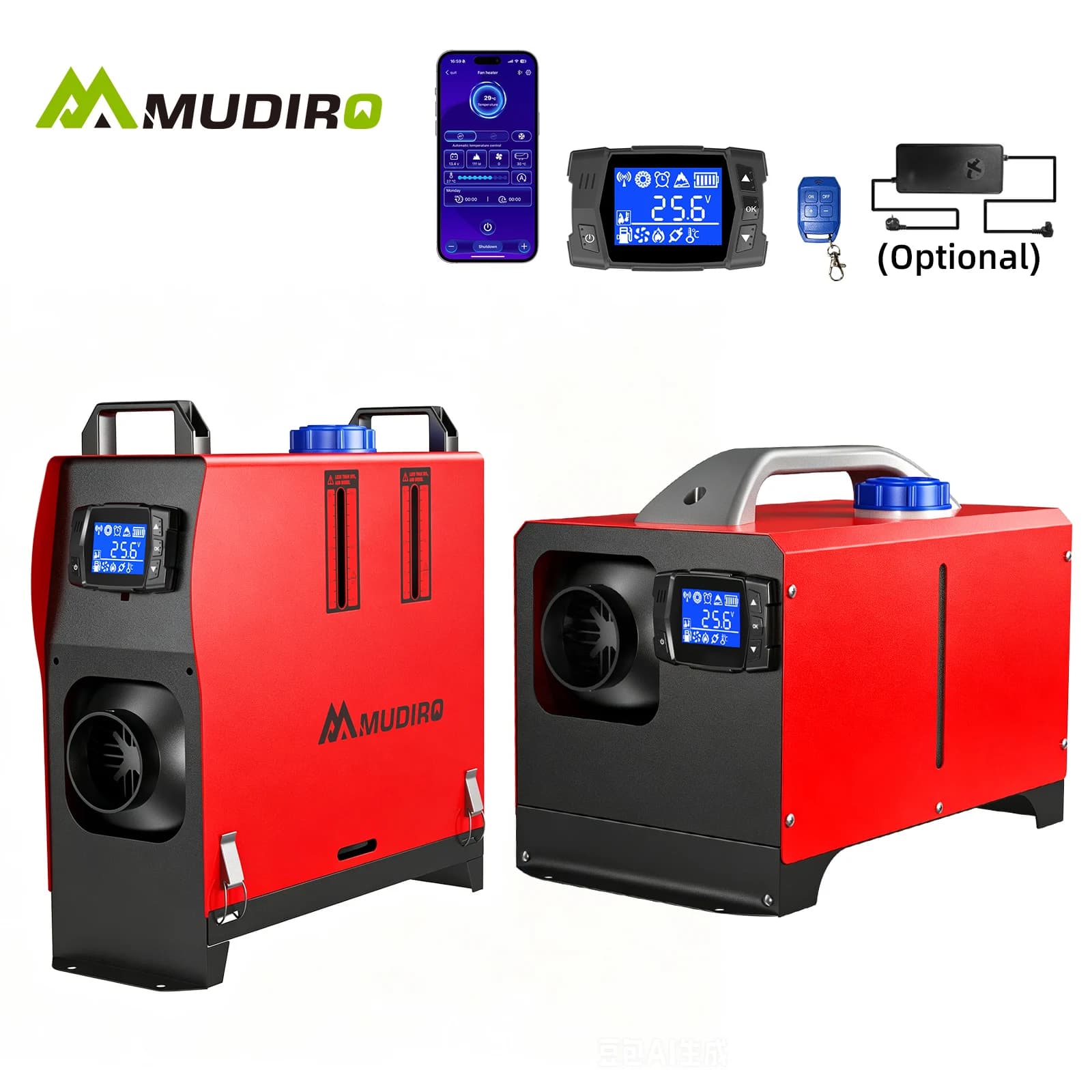 Calentador de Aire Diésel Mudiro 8KW Actualizado 2026 con Modo de Alta Altitud Automático y Panel LCD Inteligente, APP Bluetooth + Control Remoto, Arranque y Parada Automáticos Inalámbricos Duales, Transmisión de Voz en 4 Idiomas, Cable de Extensión de 1.5m, Adaptador de 12V/24V/240V, Ideal para RV, Camión, Caravana, Tienda de Campaña, Garaje