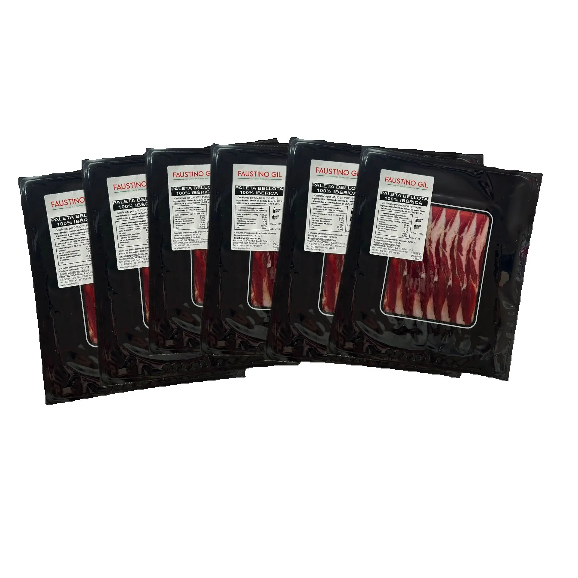 PALETA BELLOTA 100% IBERICA - 6 Sobres de 100g - Elaboración tradicional - Ibéricos Faustino Gil -